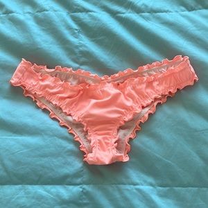 Coral color Rouched cheeky bikini bottoms